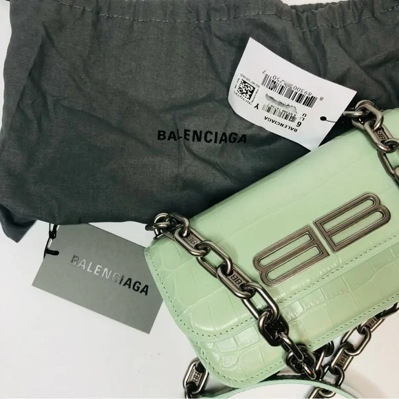 BALENCIAGA CALFSKIN CROCODILE EMBOSSED GOSSIP XS CHAIN BAG - Picture 14 of 15